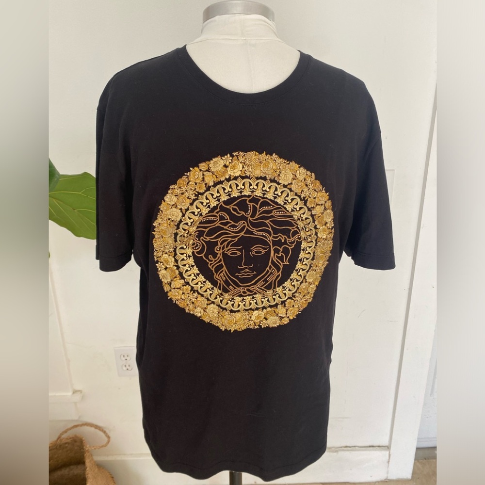 Versace Men Embellished Beaded black Logo Tee sz XXL